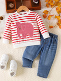 Conjunto listrado de elefantes para meninos e meninas