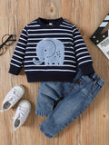 Conjunto listrado de elefantes para meninos e meninas