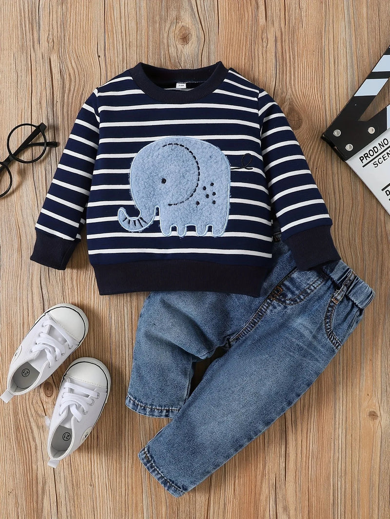 Conjunto listrado de elefantes para meninos e meninas