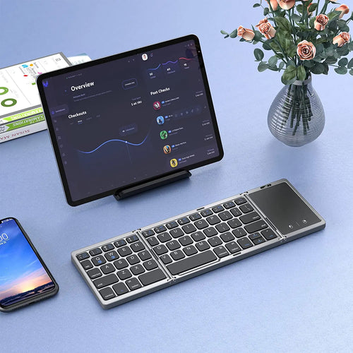 Teclado Dobrável Bluetooth com Grande Touchpad