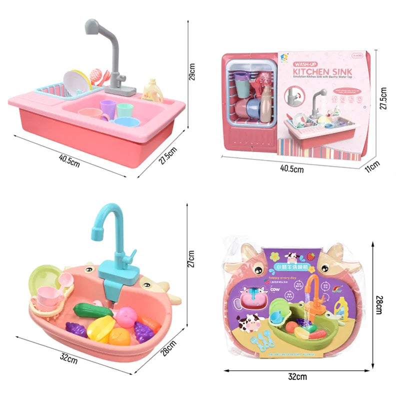 Kids Kitchen Sink Toys Simulation Electric Dishwasher Mini Kitchen Food Pretend Play House Toy Set Children Role Play Girl Toys