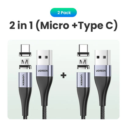 Cabo Magnético USB-C / Micro USB – 3A Carregamento Rápido