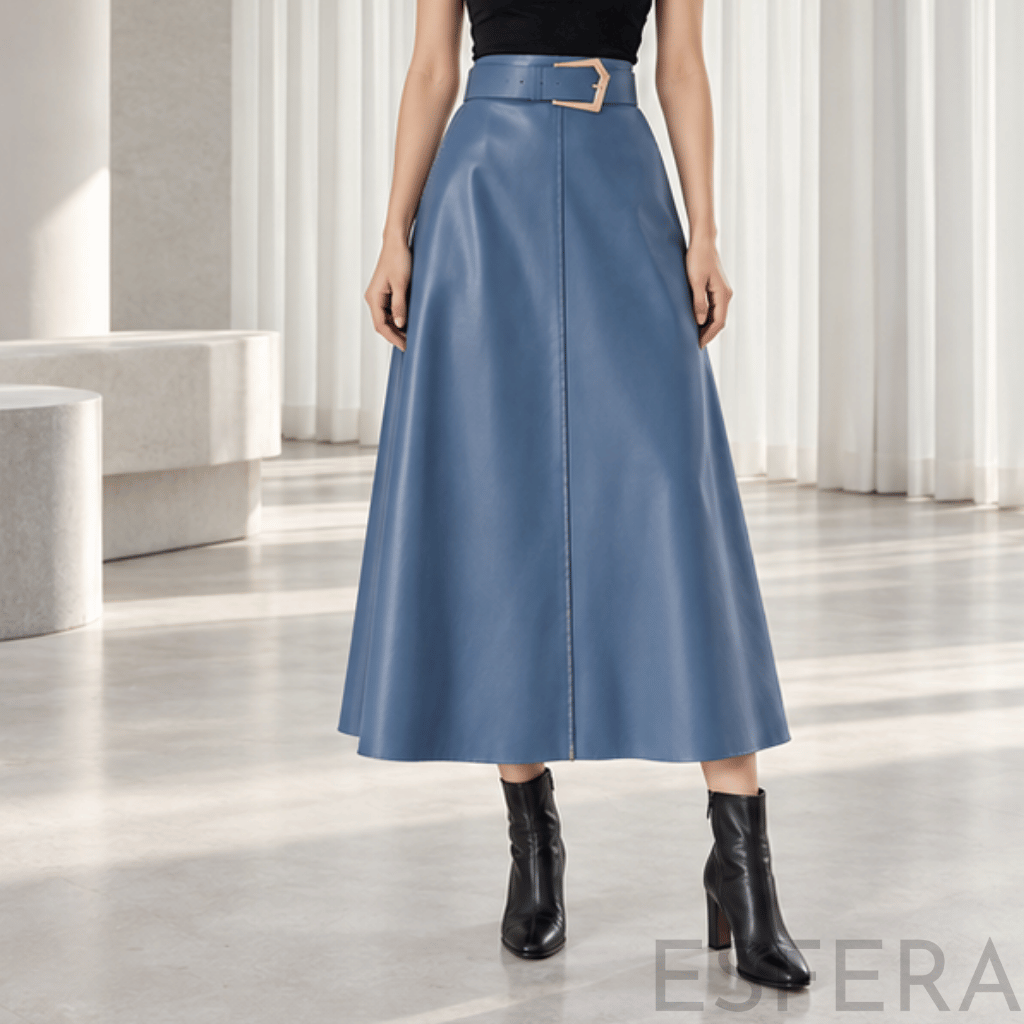 Saia Longa Mulher Couro Sintético Azul