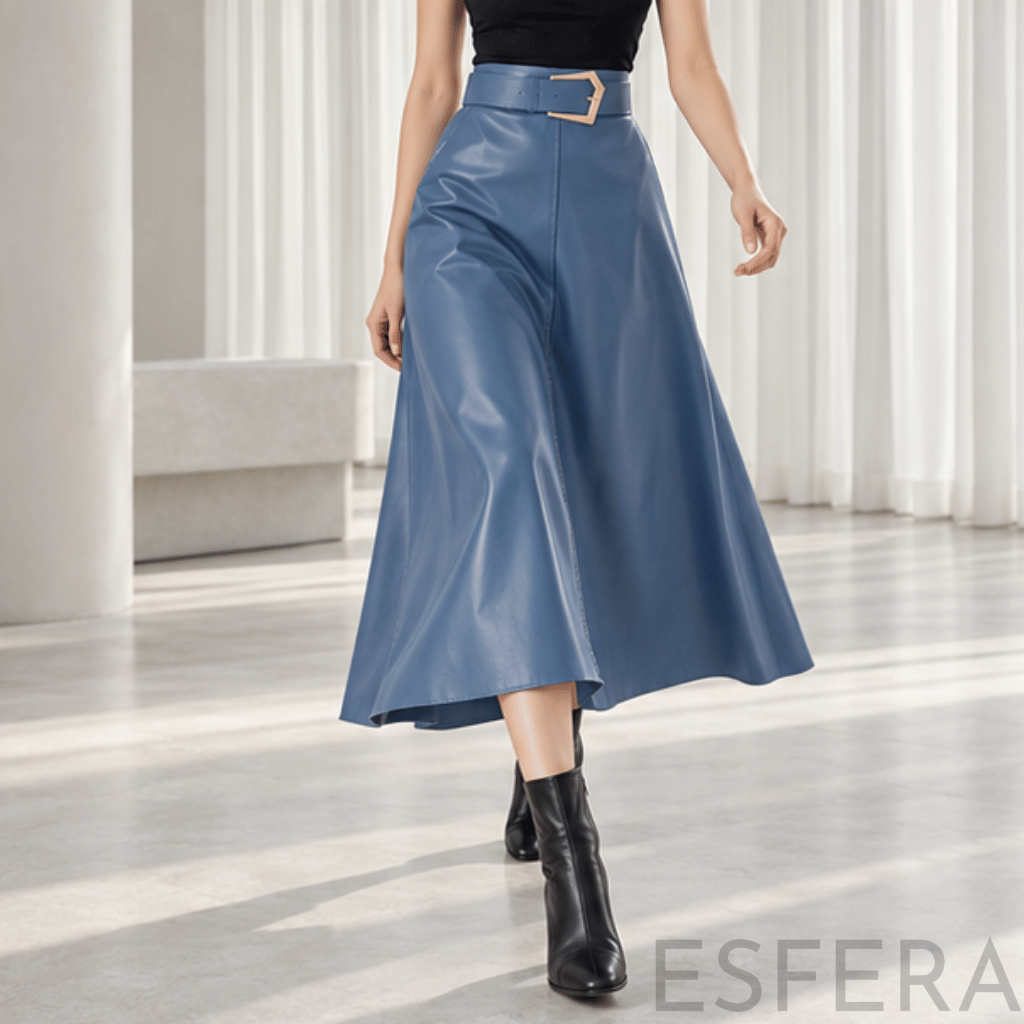 Saia Longa Mulher Couro Sintético Azul
