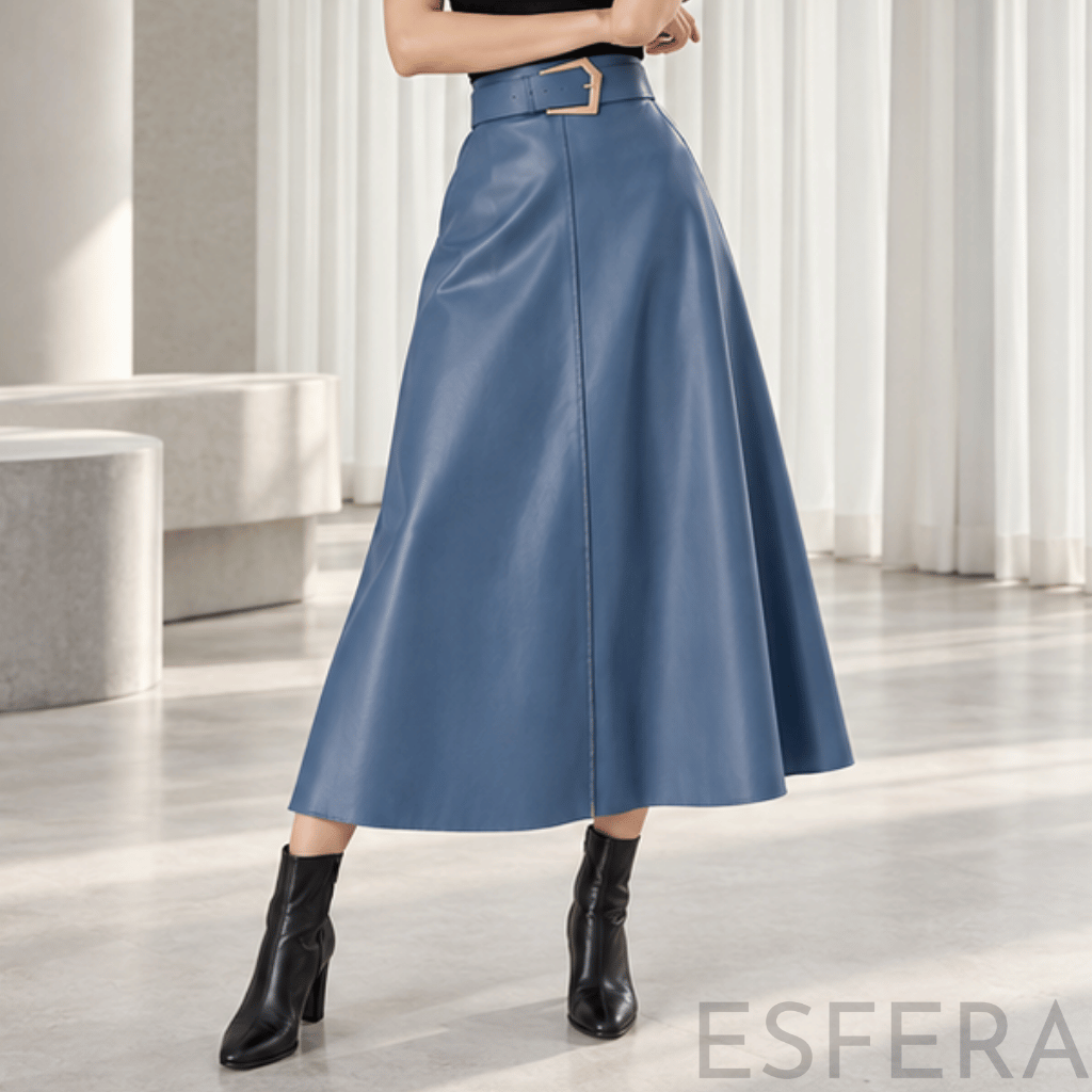 Saia Longa Mulher Couro Sintético Azul