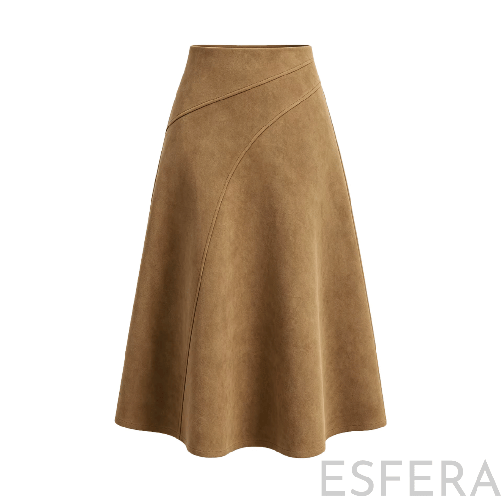 Saia Midi Camurça Mulher Evasê Caqui