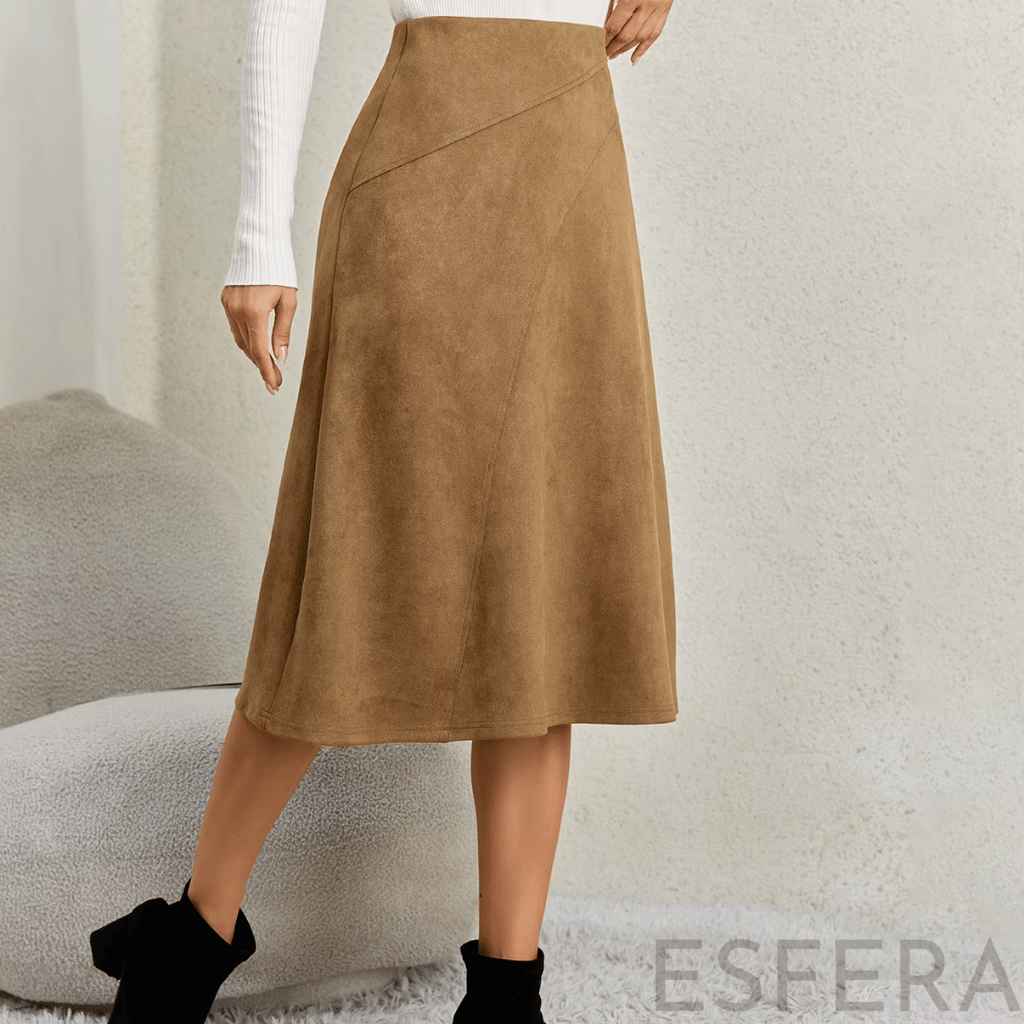 Saia Midi Camurça Mulher Evasê Caqui