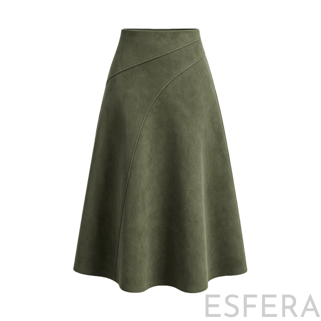 Saia Midi Camurça Mulher Evasê Verde