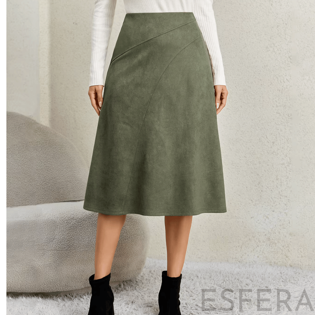 Saia Midi Camurça Mulher Evasê Verde