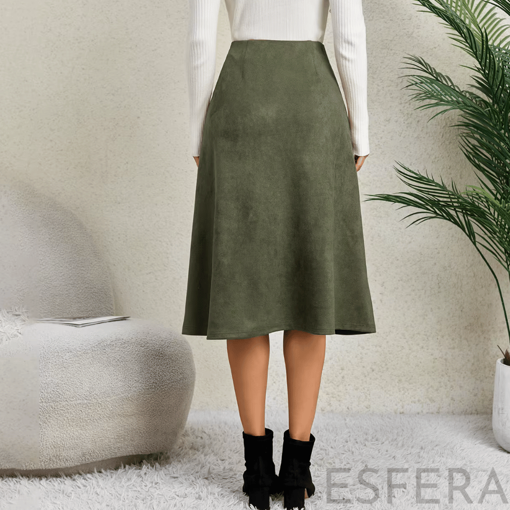 Saia Midi Camurça Mulher Evasê Verde