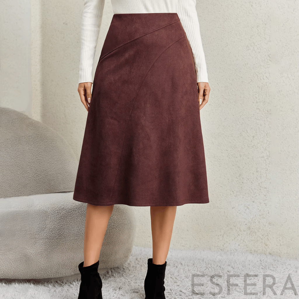 Saia Midi Camurça Mulher Evasê Vinho