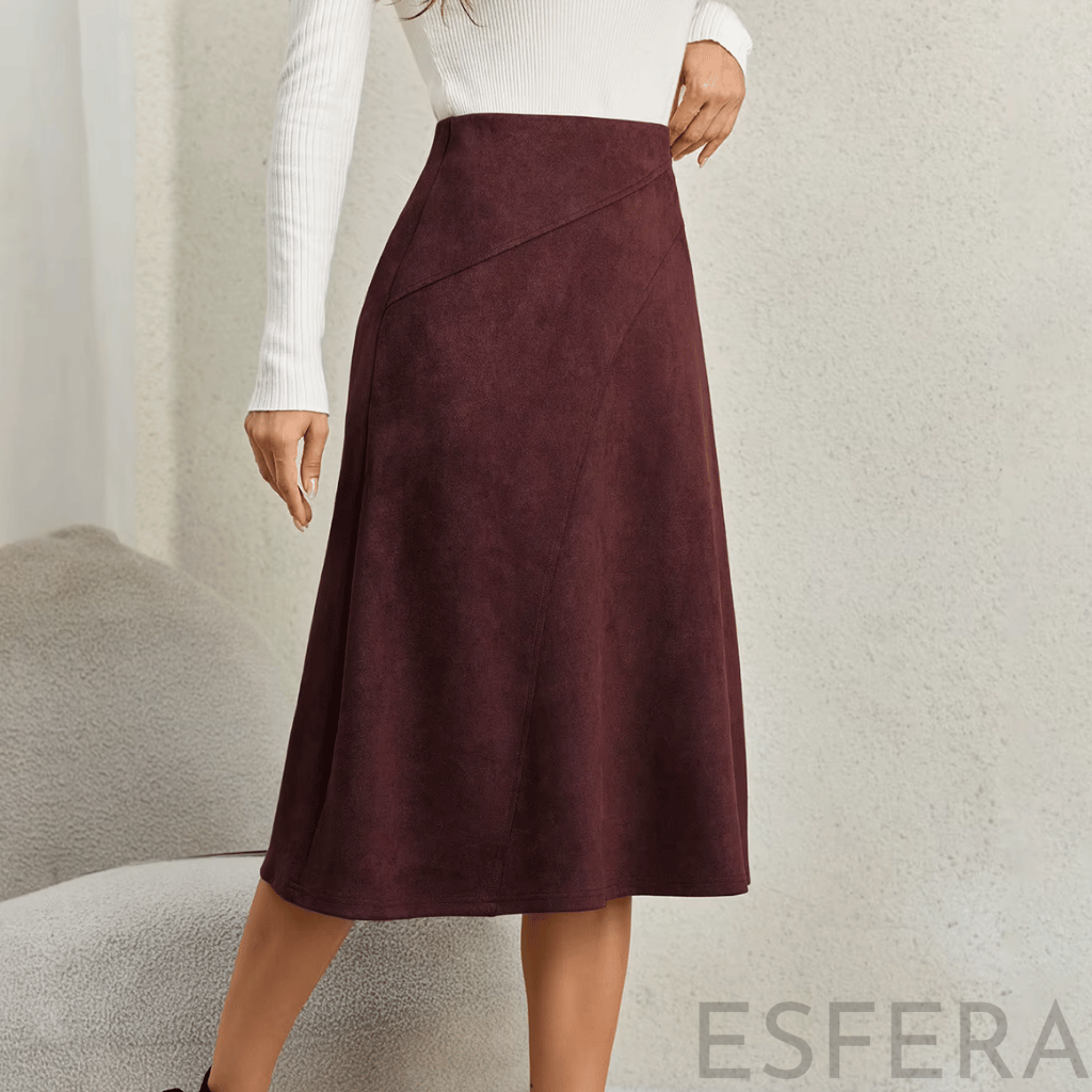 Saia Midi Camurça Mulher Evasê Vinho