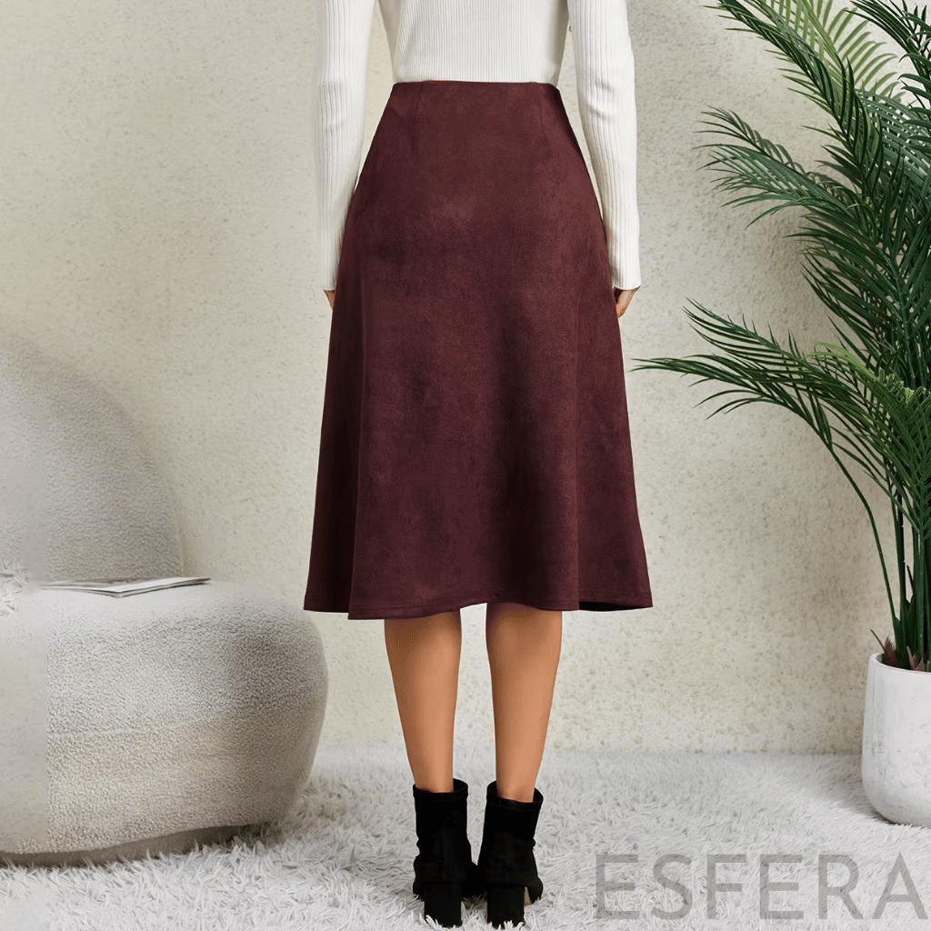 Saia Midi Camurça Mulher Evasê Vinho