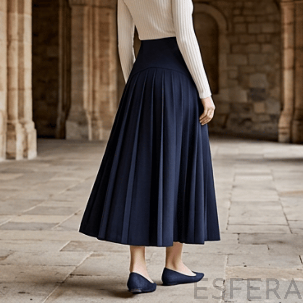 Saia Midi Cinza Flare Cintura Alta Azul