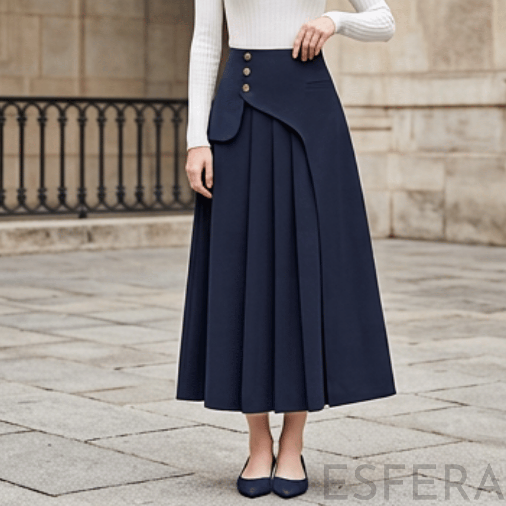Saia Midi Cinza Flare Cintura Alta Azul