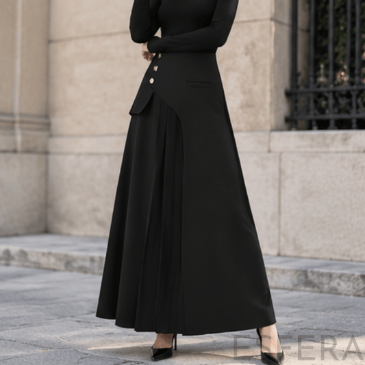 Saia Midi Preta Flare Cintura Alta