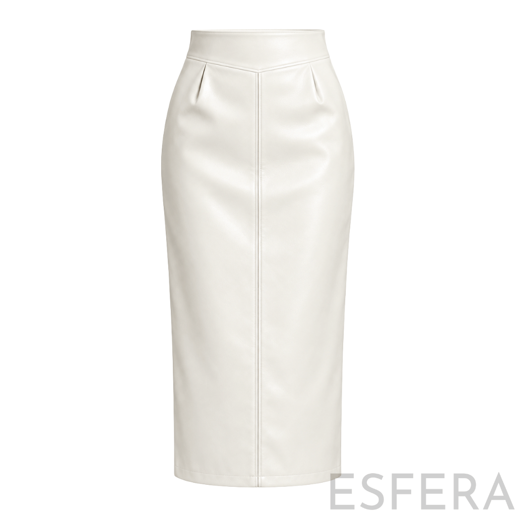Saia Midi Mulher Couro Sintético Branco