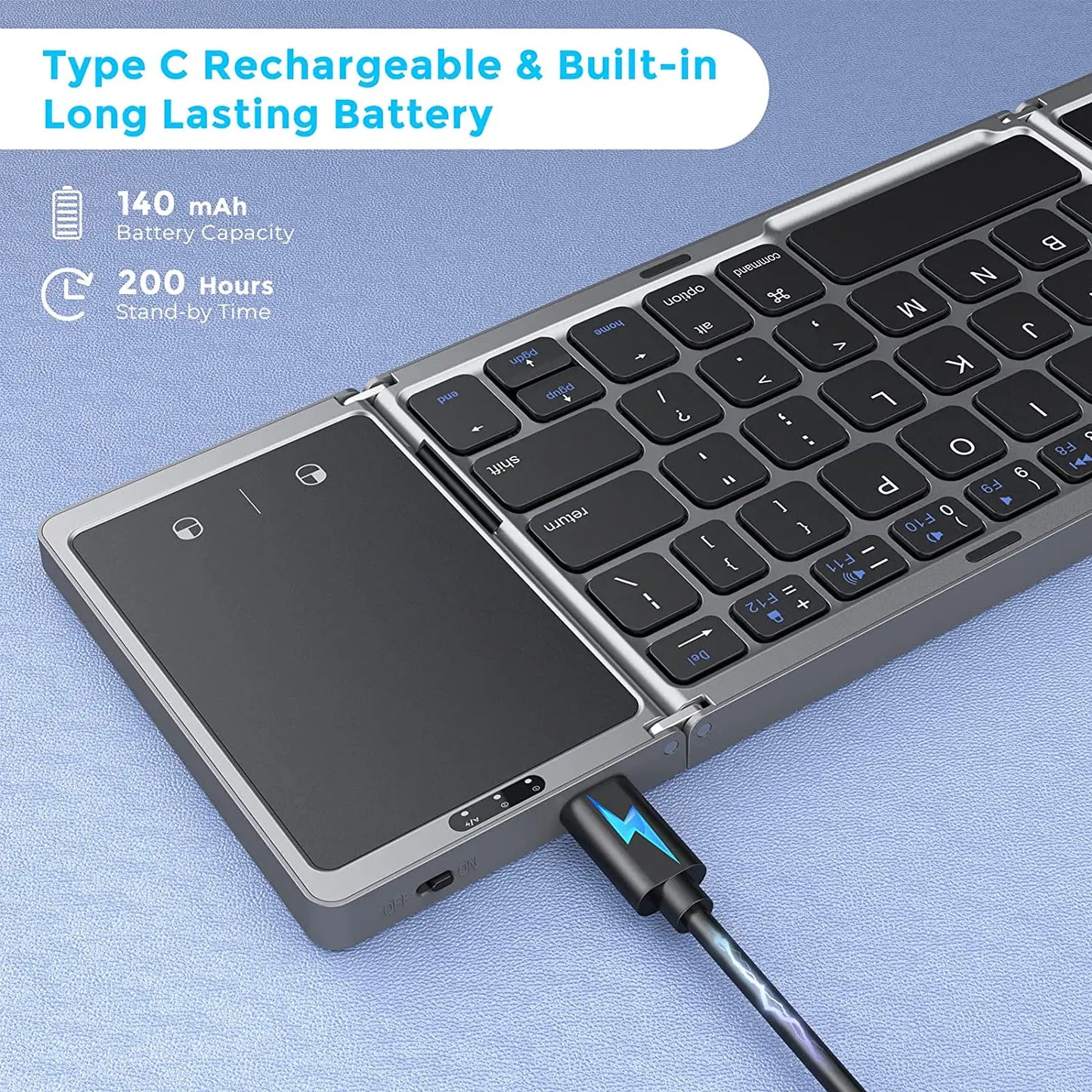 Teclado Dobrável Bluetooth com Grande Touchpad