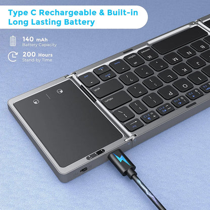 Teclado Dobrável Bluetooth com Grande Touchpad