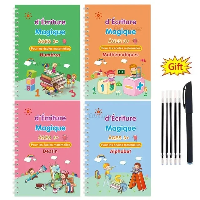Caderno de Caligrafia Mágica – Escrita Divertida, Reutilizável e Aprendizado Garantido - 6 Idiomas
