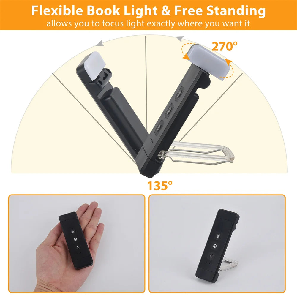 Luz de Leitura USB Recarrregável com Clipe e Temporizador – Book Light Compacta para Livros