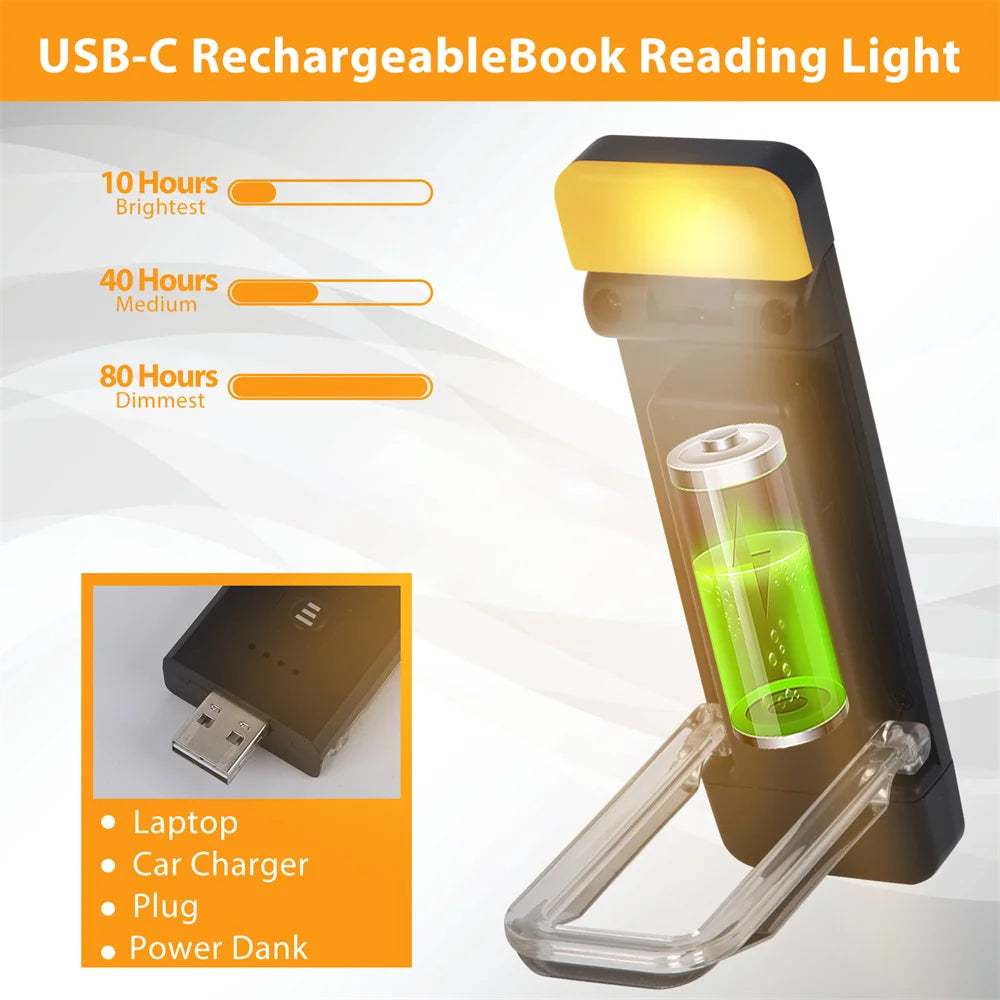 Luz de Leitura USB Recarrregável com Clipe e Temporizador – Book Light Compacta para Livros