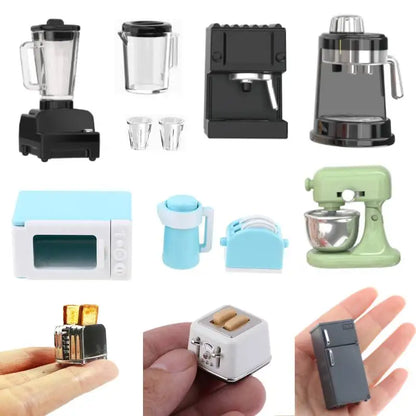 1:12 Dollhouse Miniature Bread Maker Machine Cup Set Coffee Machine Mixer Machine Model Kitchen Doll Electrical Appliance Toys