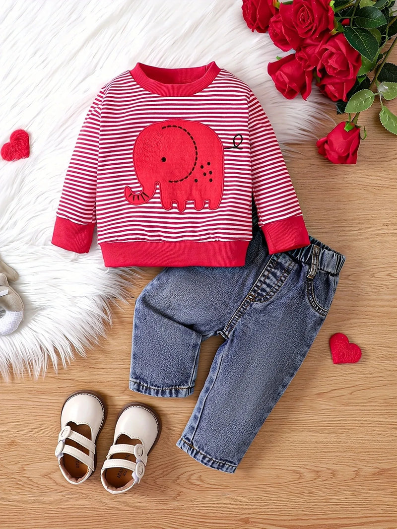 Conjunto listrado de elefantes para meninos e meninas