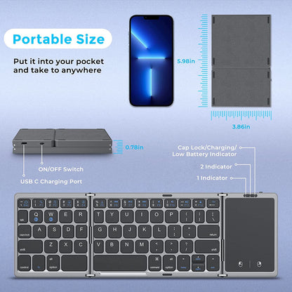 Teclado Dobrável Bluetooth com Grande Touchpad