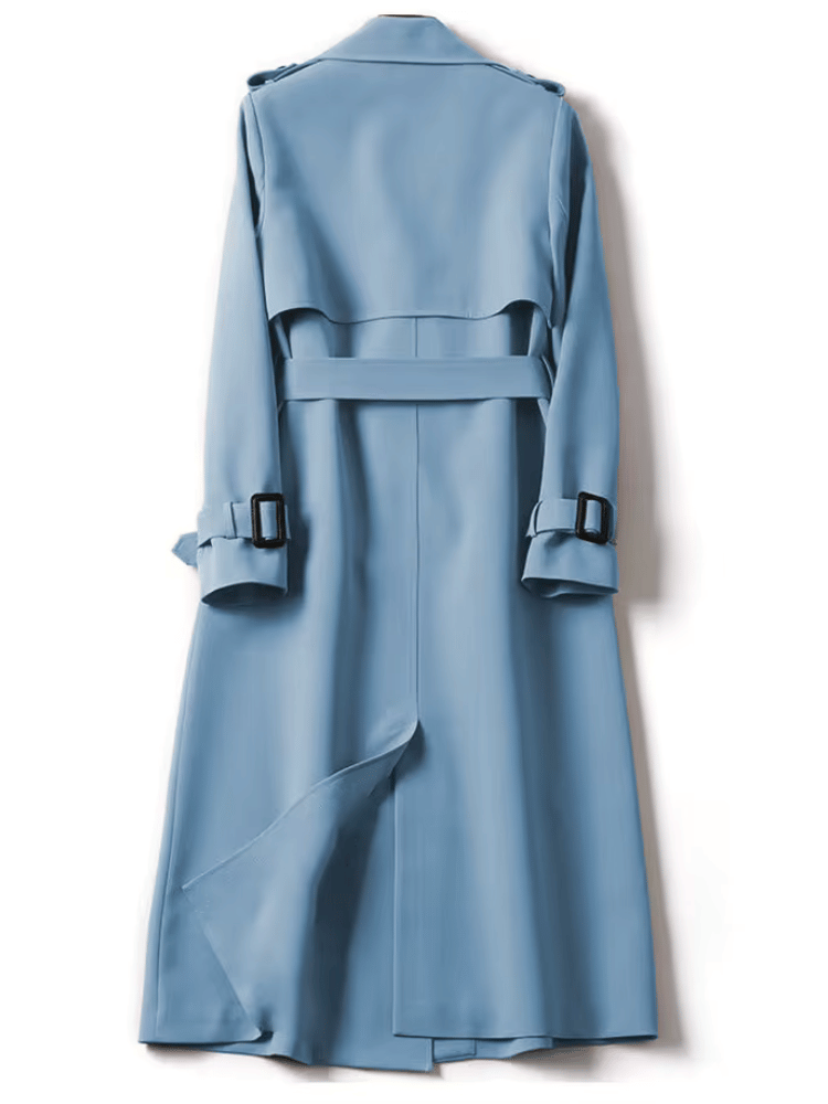 Sobretudo Mulher Gabardina Comprido com Cinto Azul