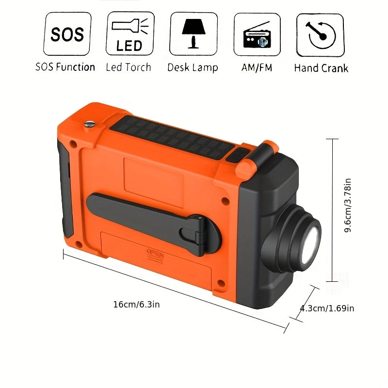 Rádio de Emergência Portátil com Manivela e Carregamento Solar