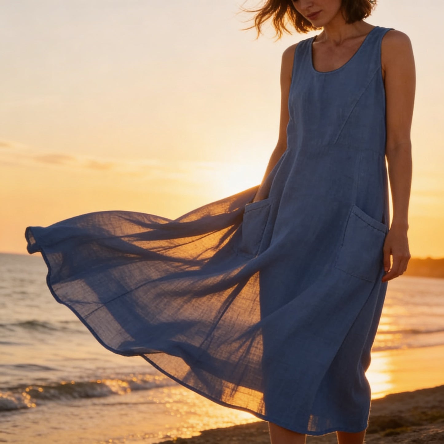 Aurora | Vestido de Algodão Linho Midi