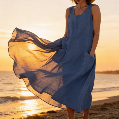 Aurora | Vestido de Algodão Linho Midi