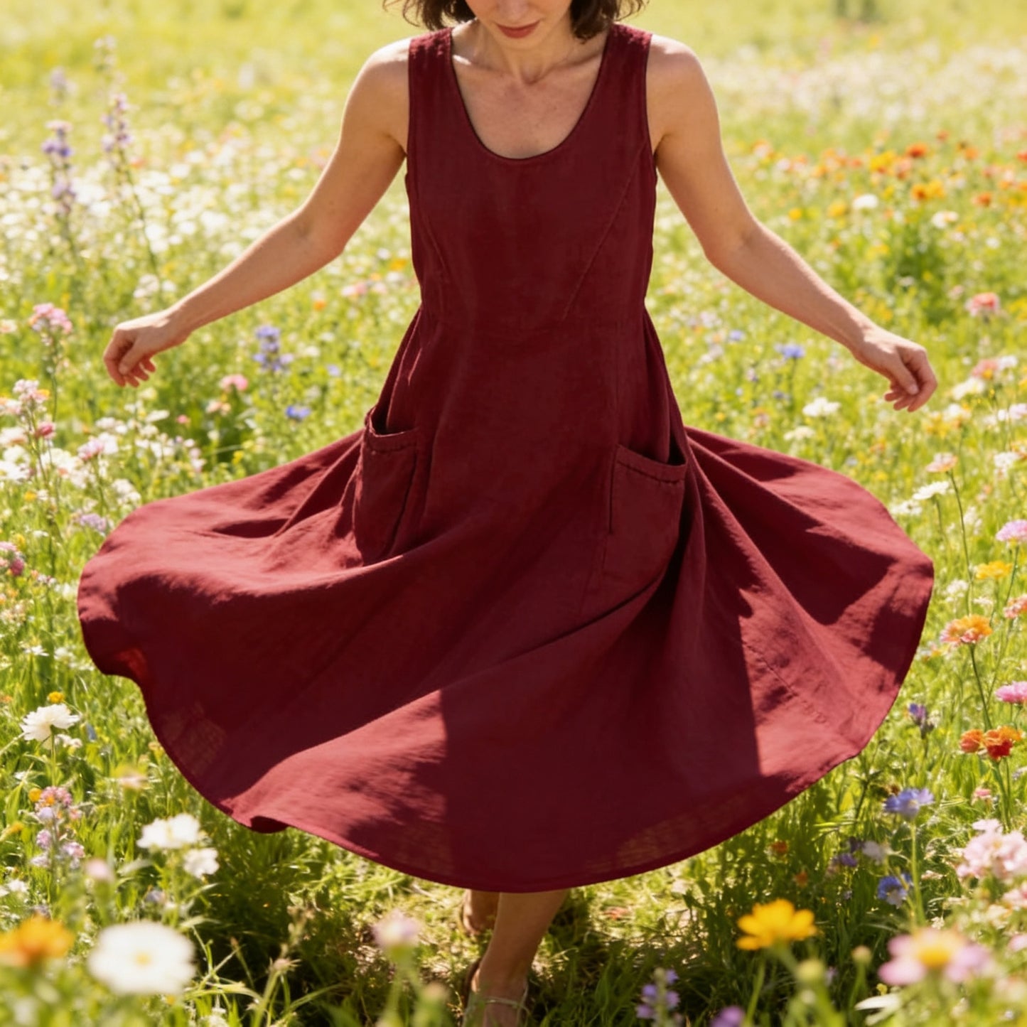 Aurora | Vestido de Algodão Linho Midi
