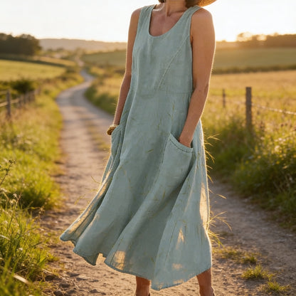 Aurora | Vestido de Algodão Linho Midi