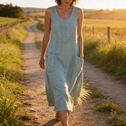 Aurora | Vestido de Algodão Linho Midi