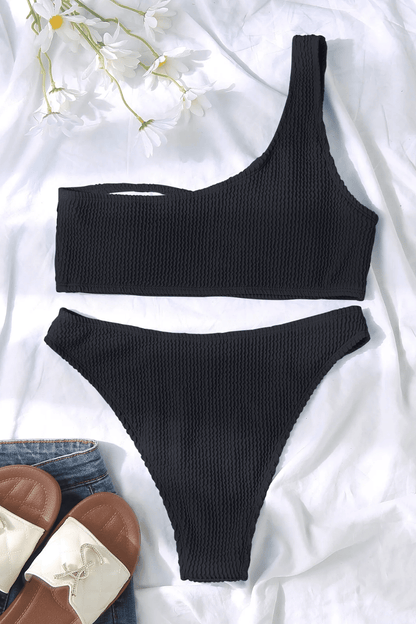 Belladonna | Biquíni One Shoulder Texturizado Preto