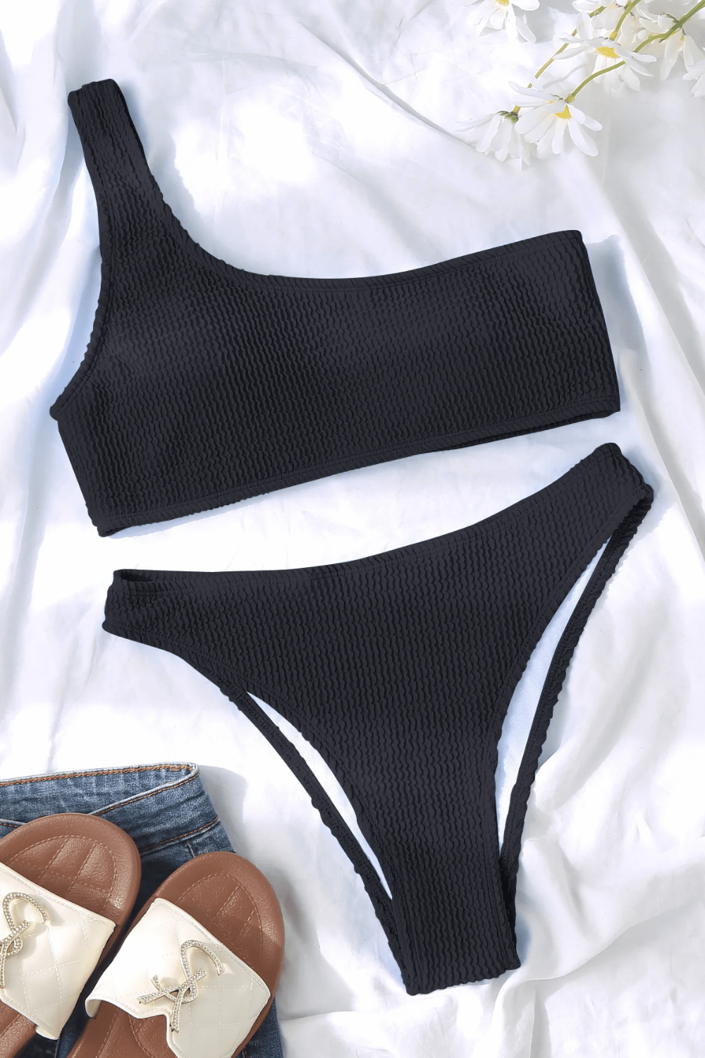 Belladonna | Biquíni One Shoulder Texturizado Preto