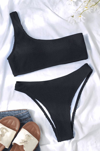 Belladonna | Biquíni One Shoulder Texturizado Preto
