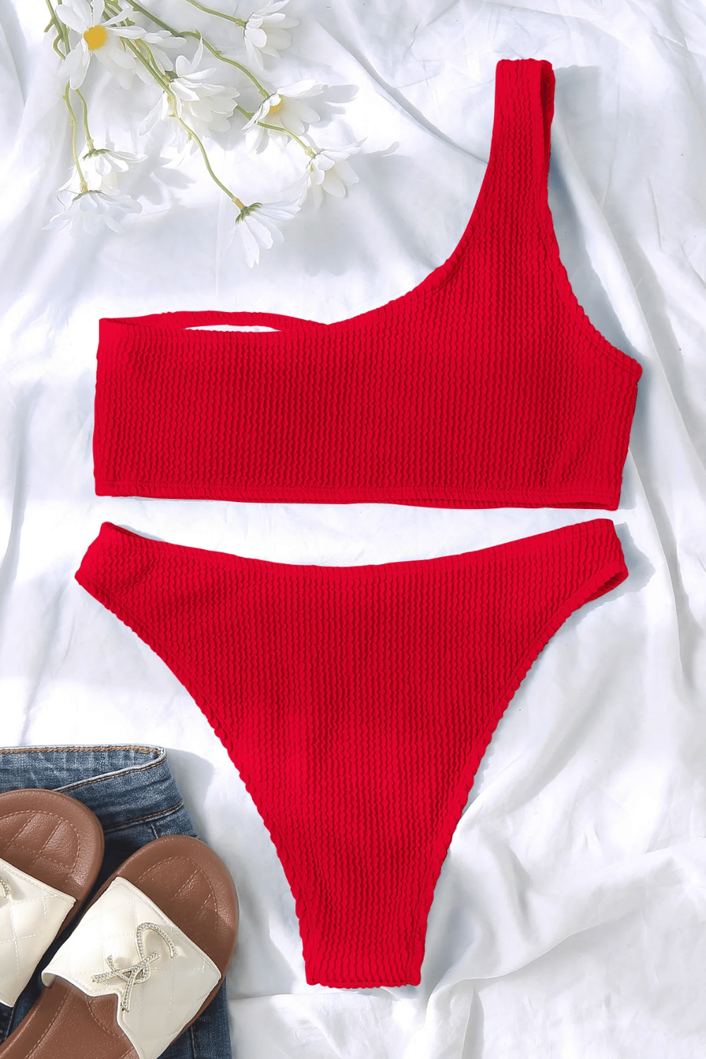 Belladonna | Biquíni One Shoulder Texturizado Vermelho