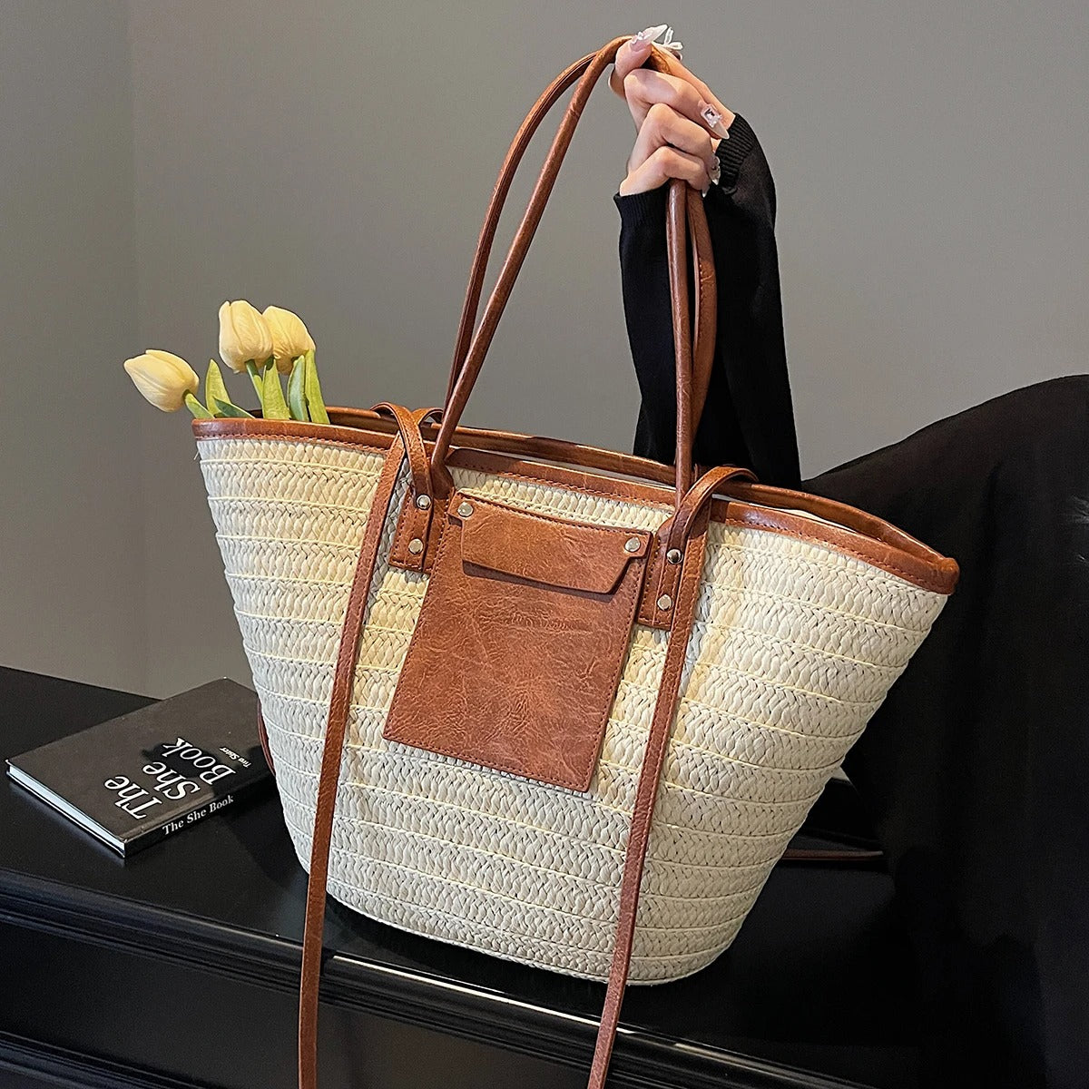 Dominique | Bolso Tote Paja Trenzada Hombro Playa