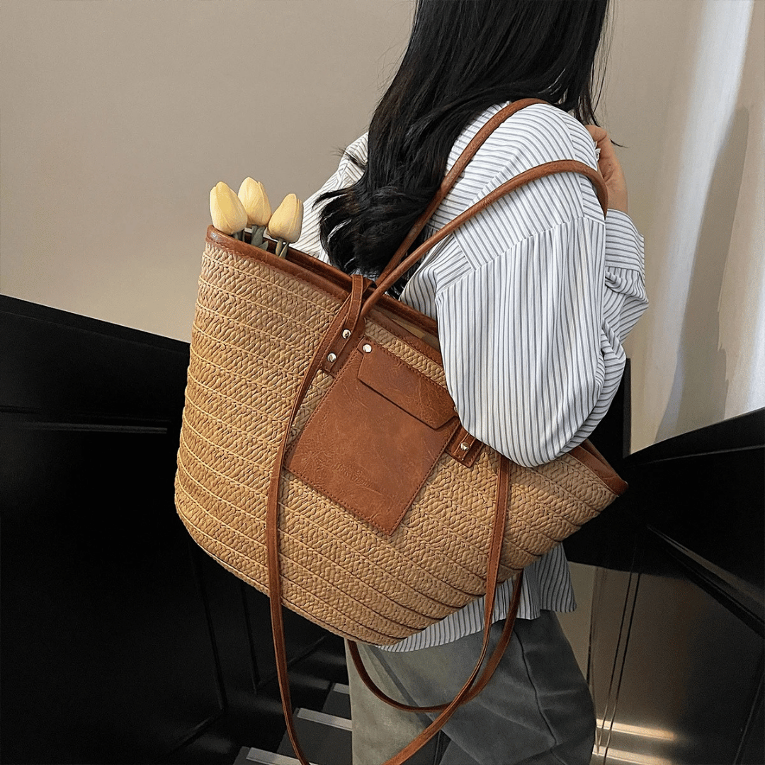 Dominique | Bolso Tote Paja Trenzada Hombro Playa