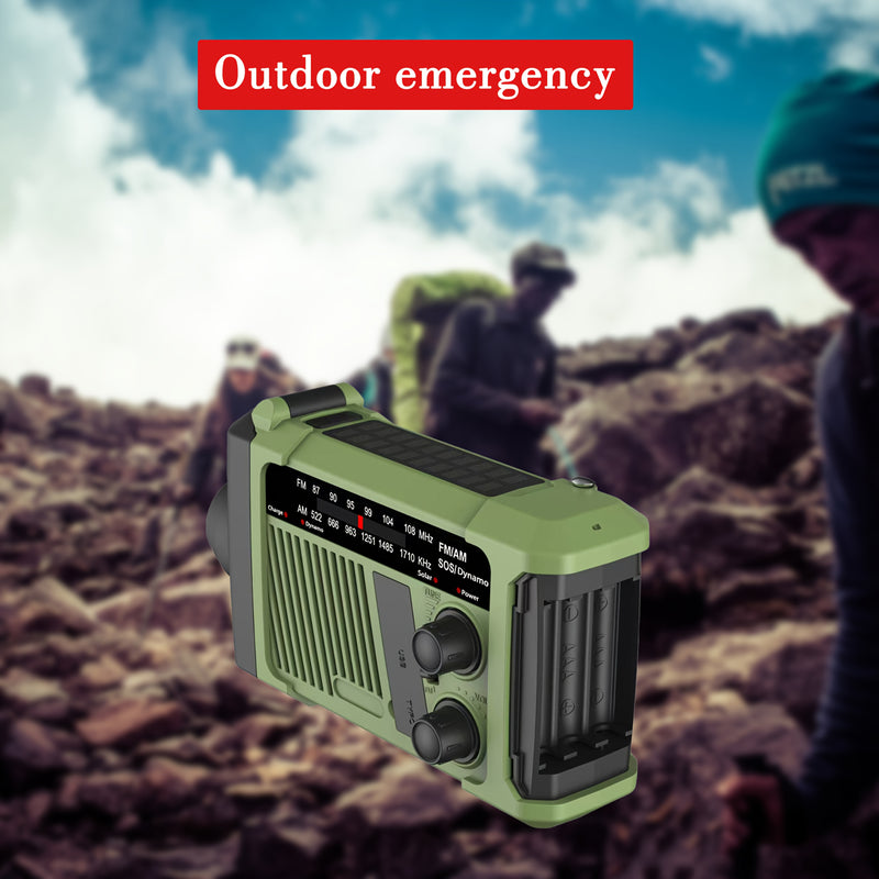 Rádio de Emergência Portátil com Manivela e Carregamento Solar