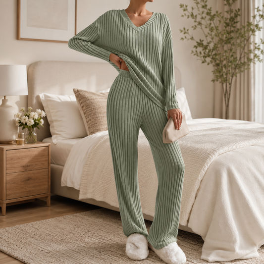 Fiorella | V-Neck Blouse + Wide Leg Trousers Set