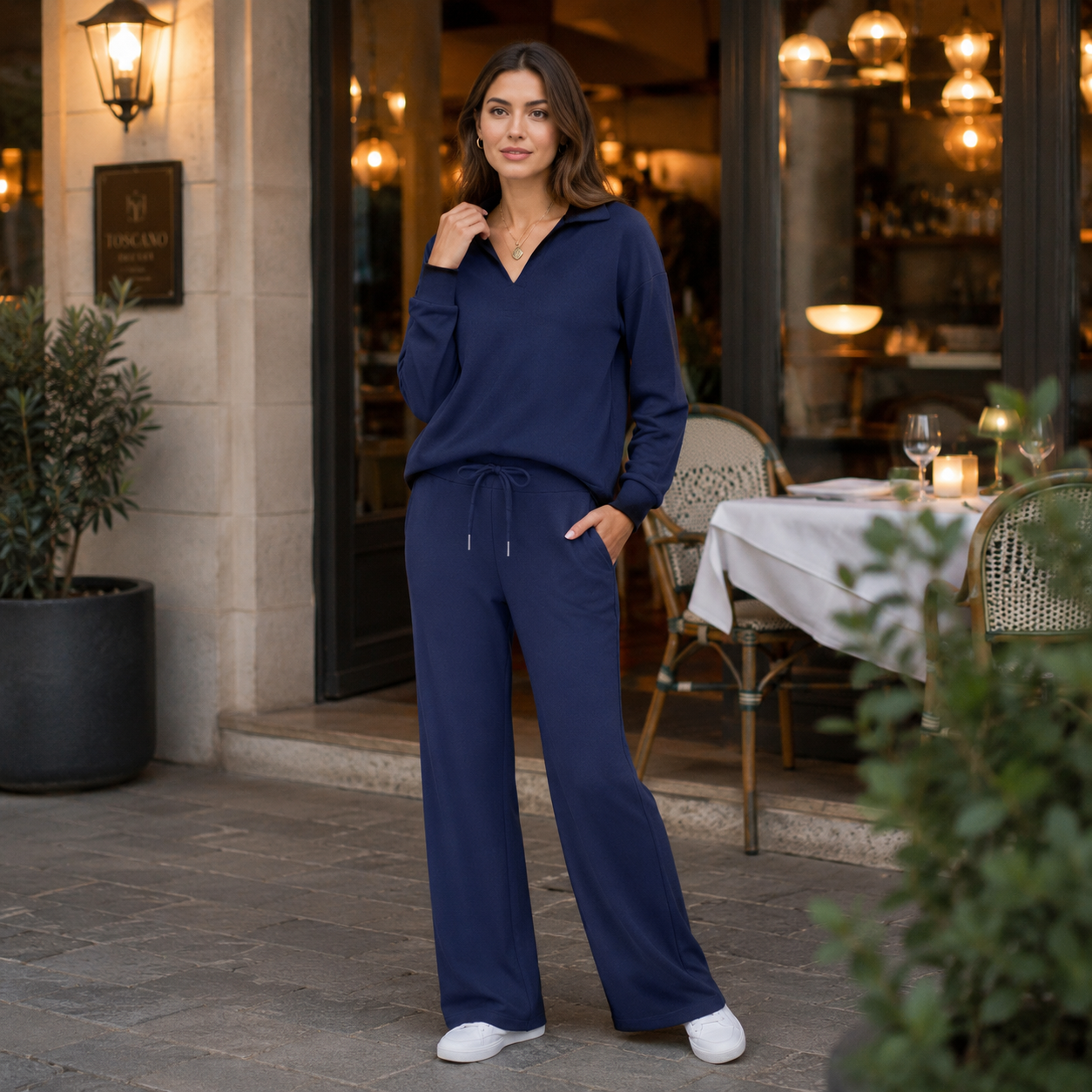 Silvia | Conjunto Blusa Decote V + Calça