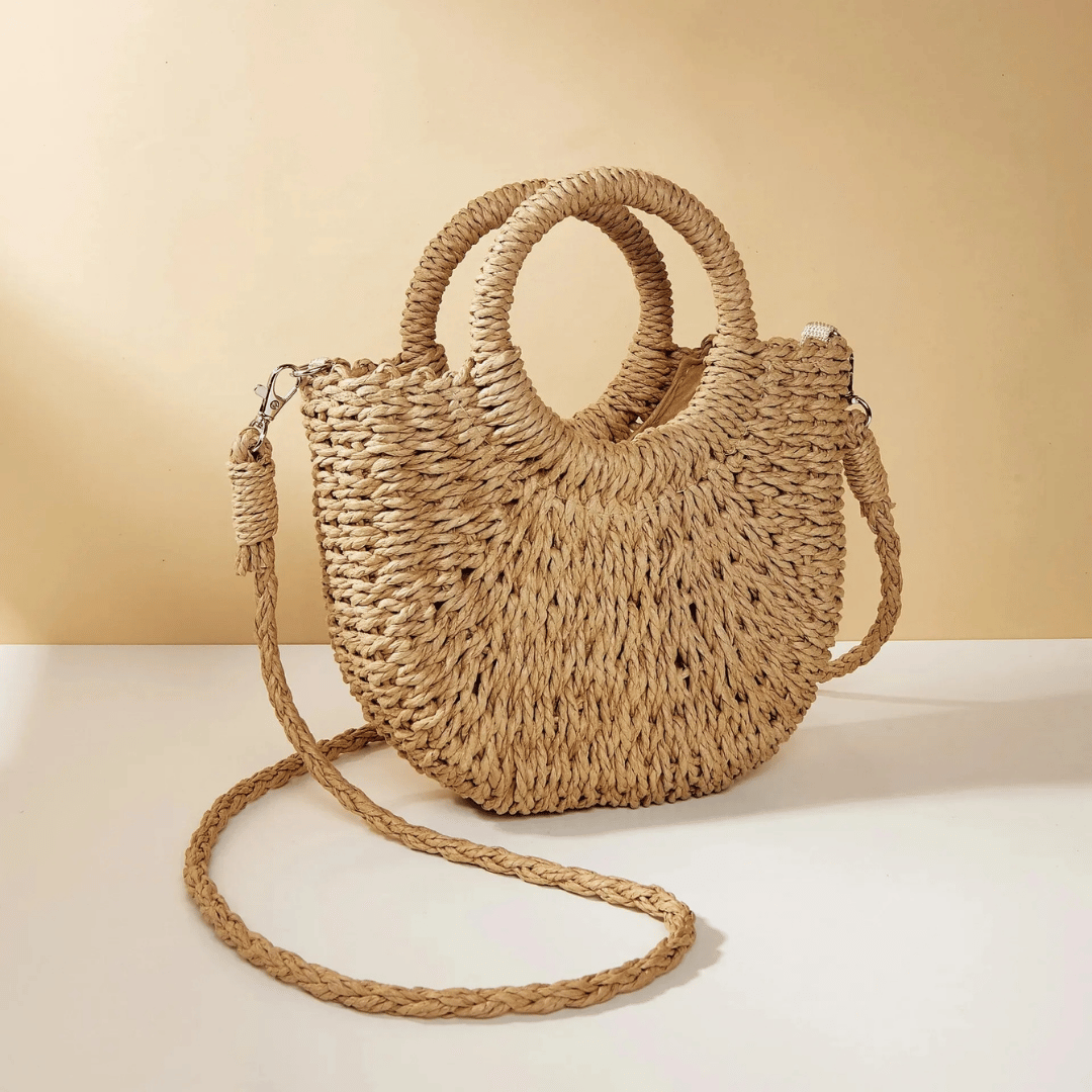 Vivienne | Braided Straw Half-Moon Crossbody Bag
