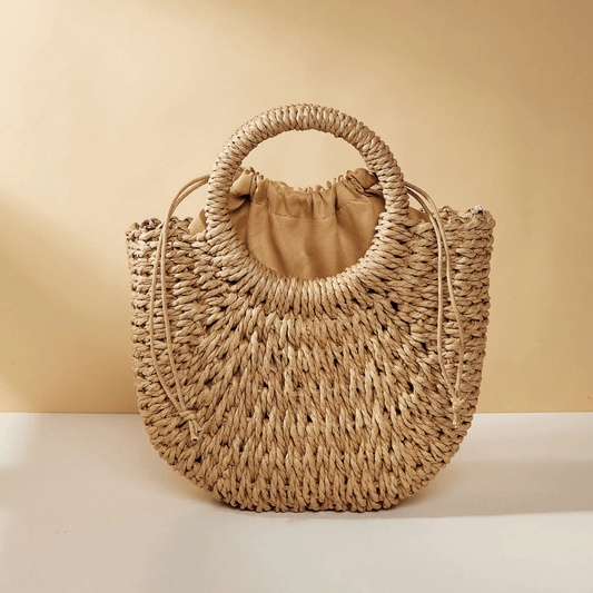 Vivienne | Braided Straw Half-Moon Crossbody Bag