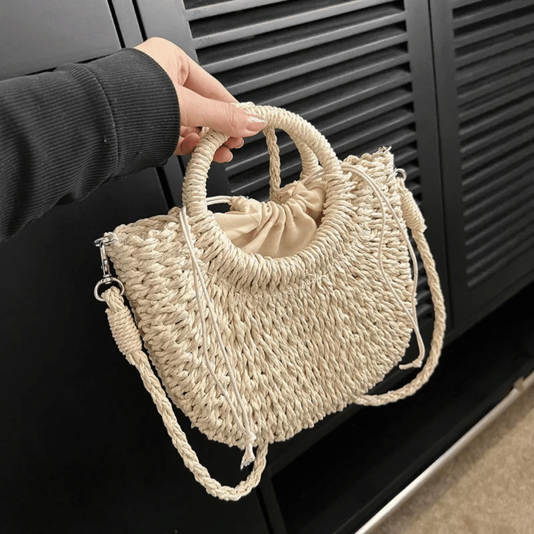 Vivienne | Braided Straw Half-Moon Crossbody Bag